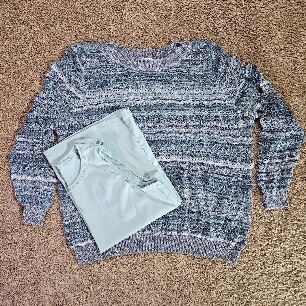 CJ Banks Open Knit Sweater Womens 2X w/ Tank Top Blue Multicolor Layered Set